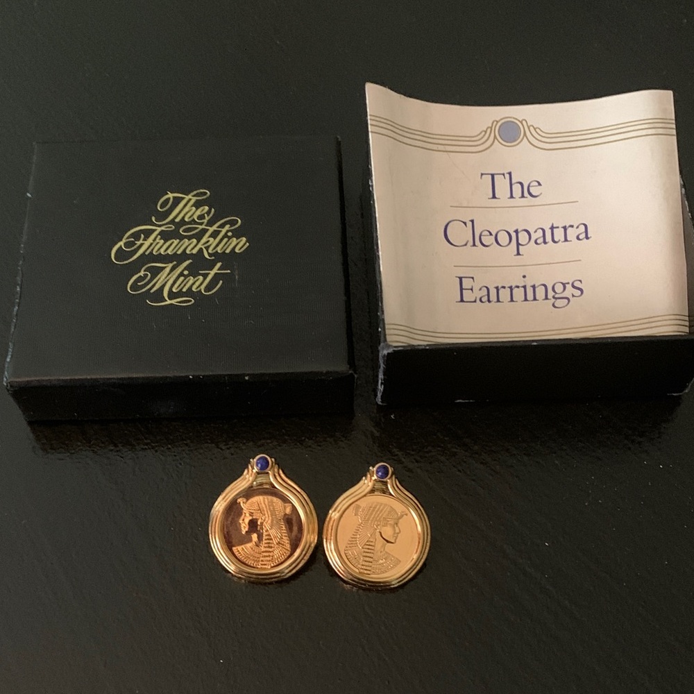 Brand New- Franklin Mint Gold and Blue Cleopatra Earrings
